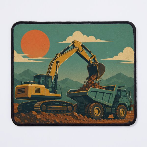 Item preview, Vintage Excavator and Dump Truck Earthmoving Construction Retro Design designed and sold by kakmi-art.