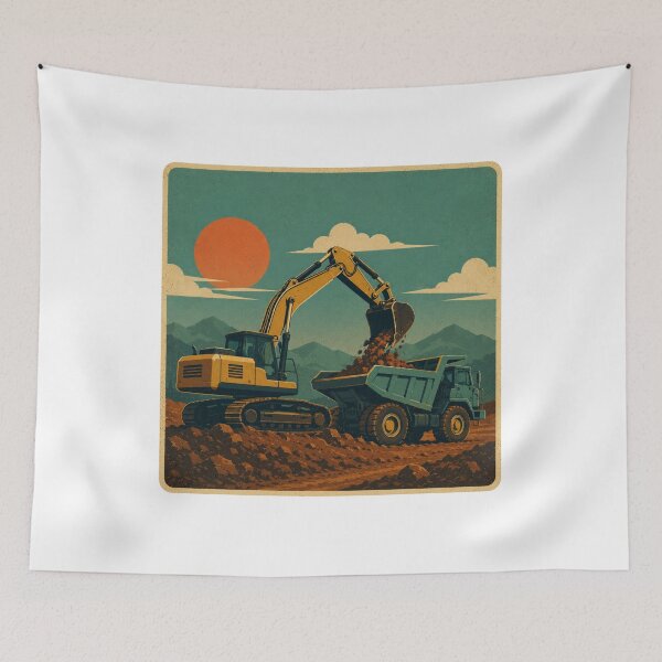 Item preview, Vintage Excavator and Dump Truck Earthmoving Construction Retro Design designed and sold by kakmi-art.