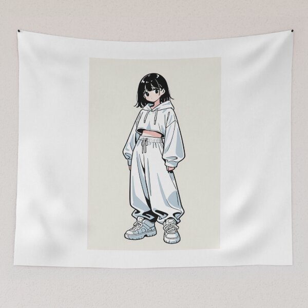 Item preview, Fashion - Girl in White Crop Hoodie Baggy Pants Chunky Sneakers Variant 2 designed and sold by AnimeShin.