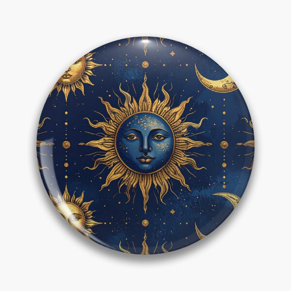 Item preview, Celestial Sun Moon Face Midnight Blue Gold Seamless Pattern designed and sold by Grainwork.