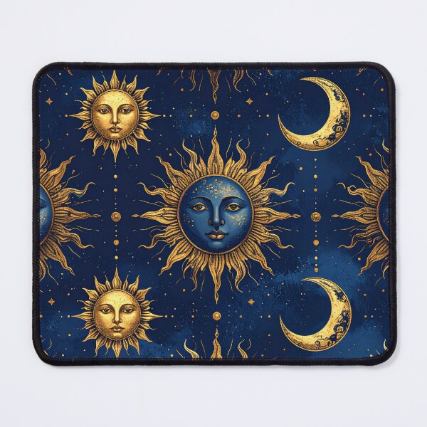 Item preview, Celestial Sun Moon Face Midnight Blue Gold Seamless Pattern designed and sold by Grainwork.