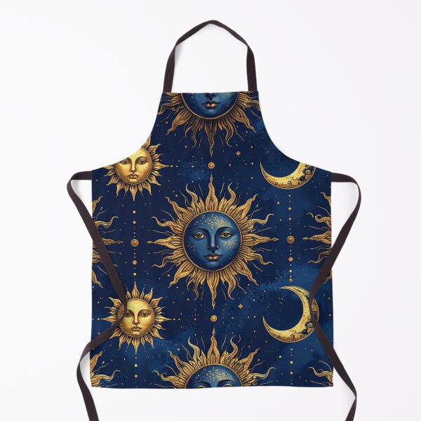 Item preview, Celestial Sun Moon Face Midnight Blue Gold Seamless Pattern designed and sold by Grainwork.