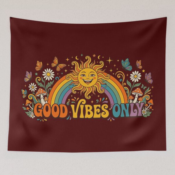 Item preview, Retro Good Vibes Only Hippie Sun and Rainbow Design designed and sold by Far Out Goods.