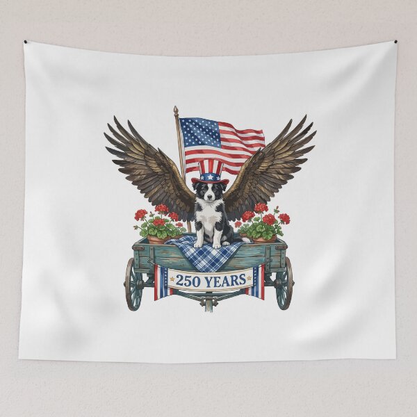 Item preview, Border Collie Dog with Wings and American Flag - Patriotic 250 Years Milestone Emblem designed and sold by The Real Life Symphony.