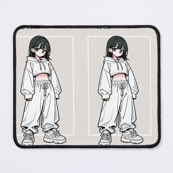 Item preview, Fashion - Girl in White Crop Hoodie Baggy Pants Chunky Sneakers designed and sold by AnimeShin.