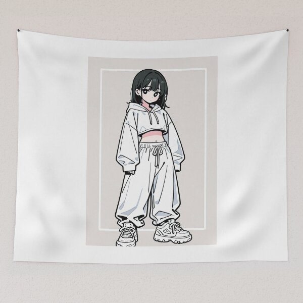 Item preview, Fashion - Girl in White Crop Hoodie Baggy Pants Chunky Sneakers designed and sold by AnimeShin.
