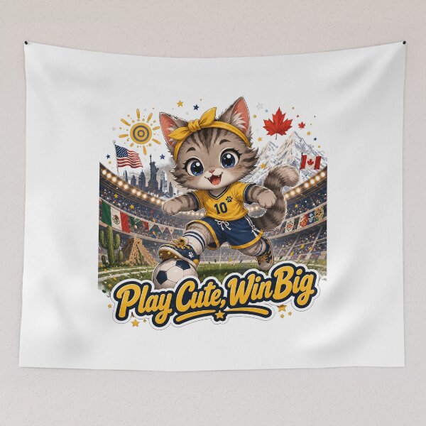 Item preview, Play Cute Win Big Soccer Cat 2026 designed and sold by yasmh.
