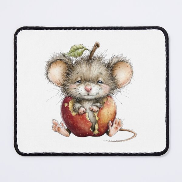 Item preview, Cute and Fluffy Mouse Emerging from a Red Apple (Watercolor Style) designed and sold by SharpAura25.