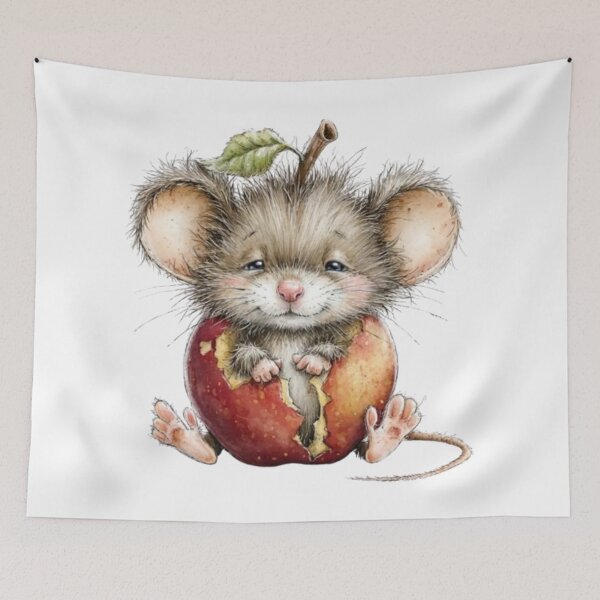 Item preview, Cute and Fluffy Mouse Emerging from a Red Apple (Watercolor Style) designed and sold by SharpAura25.