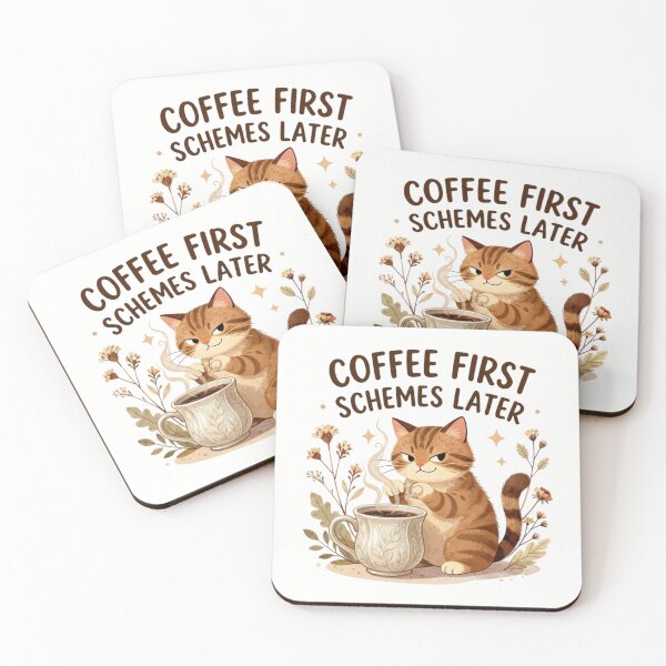 Item preview, Coffee First Schemes Later Cute Cat designed and sold by GraceLuxeStudio.