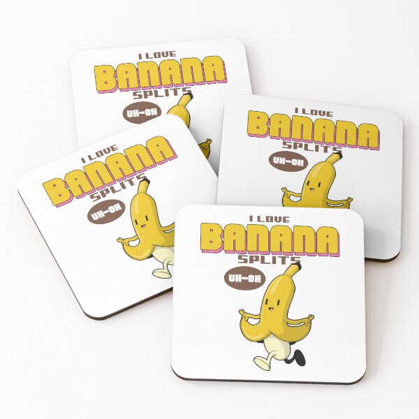 Item preview, Funny Cartoon Pun Design of a Banana Running Away upon hearing the  Quote "I LOVE BANANA SPLITS" the banana says "UH-OH" designed and sold by MKTreasures.