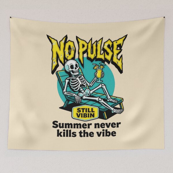 Item preview, No Pulse Still Vibin Summer Never Kills The Vibe Skeleton Graphic  — Funny Dark Humor Summer Beach  designed and sold by SkTee2k.