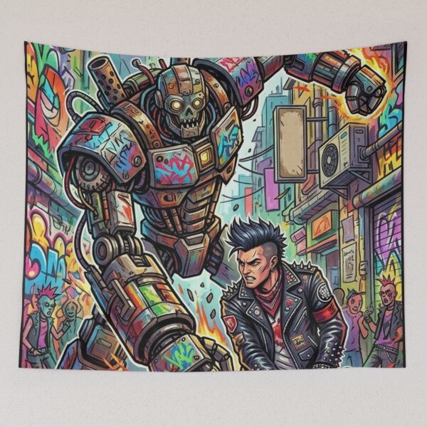 Item preview, Punk guy clashes with robot. designed and sold by PP&RAINBOW SHOP.