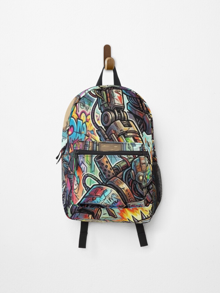Thumbnail 1 of 3, Backpack, Punk guy clashes with robot. designed and sold by PP&RAINBOW SHOP.