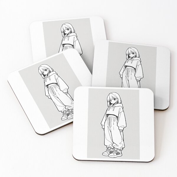 Item preview, Fashion - Girl in White Crop Hoodie Baggy Pants Striped Sneakers designed and sold by AnimeShin.