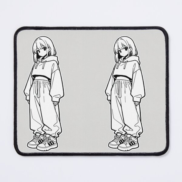 Item preview, Fashion - Girl in White Crop Hoodie Baggy Pants Striped Sneakers designed and sold by AnimeShin.