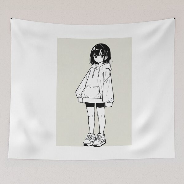 Item preview, Fashion - Girl in White Hoodie Bike Shorts Chunky Sneakers Variant 2 designed and sold by AnimeShin.