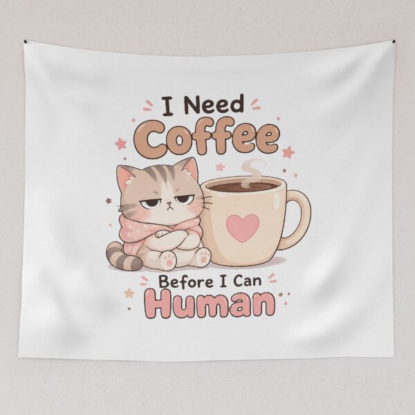 Item preview, Cute Grumpy Cat Coffee Lover Kawaii T-Shirt | I Need Coffee Before I Can Human designed and sold by Sharlo Shop.