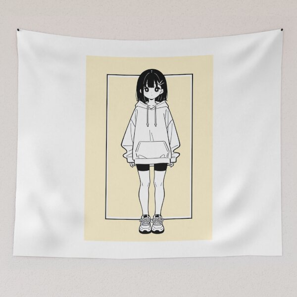 Item preview, Fashion - Girl in White Hoodie Bike Shorts Chunky Sneakers Variant 3 designed and sold by AnimeShin.