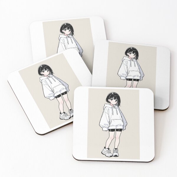 Item preview, Fashion - Girl in White Hoodie Bike Shorts Chunky Sneakers Variant 4 designed and sold by AnimeShin.