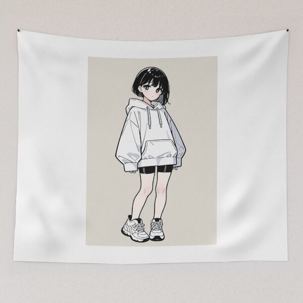 Item preview, Fashion - Girl in White Hoodie Bike Shorts Chunky Sneakers Variant 4 designed and sold by AnimeShin.