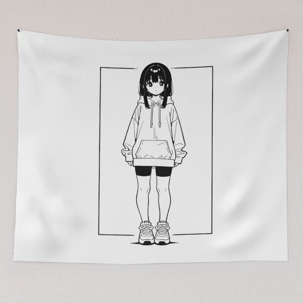 Item preview, Fashion - Girl in White Hoodie Bike Shorts Chunky Sneakers designed and sold by AnimeShin.