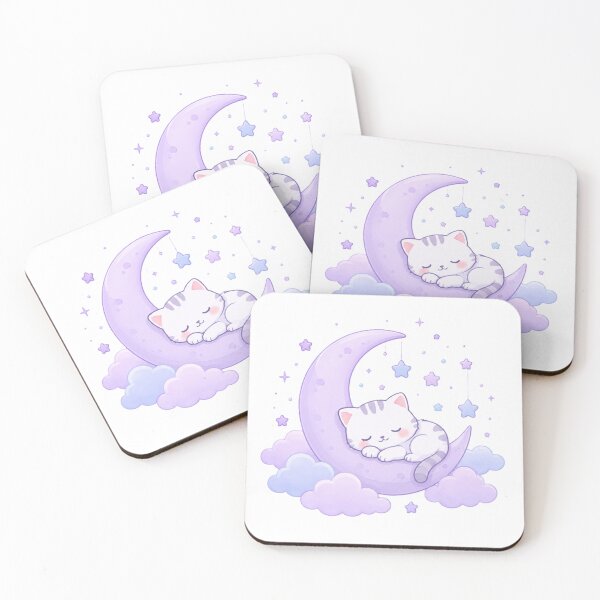 Item preview, Cute Sleeping Cat on Crescent Moon Stars Kawaii Design designed and sold by Sharlo Shop.