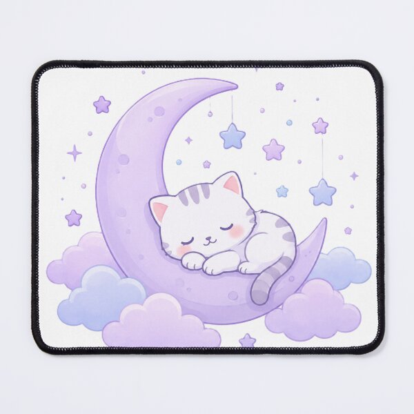 Item preview, Cute Sleeping Cat on Crescent Moon Stars Kawaii Design designed and sold by Sharlo Shop.