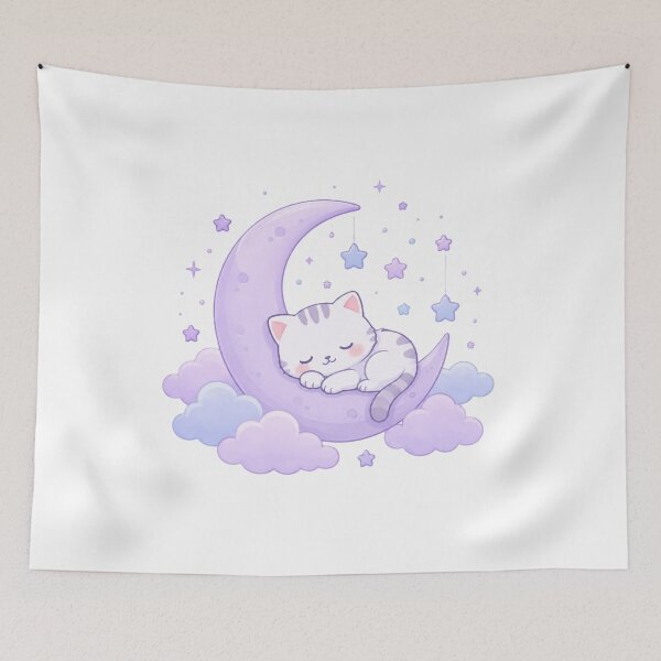 Item preview, Cute Sleeping Cat on Crescent Moon Stars Kawaii Design designed and sold by Sharlo Shop.