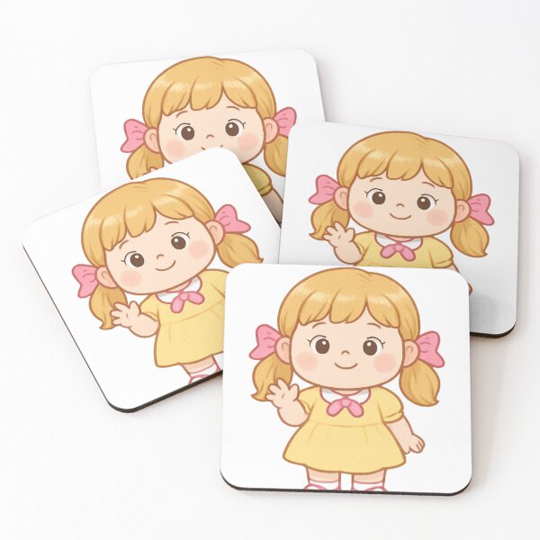 Item preview, Cute Anime Girl Waving – Sweet Chibi Little Girl in Yellow Dress designed and sold by Inka Moon Design.