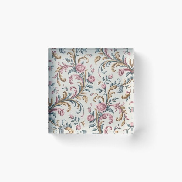 Item preview, Elegant Rococo Pink Rose Pattern | Ornate Gold Teal Scroll Seamless Repeat designed and sold by Midnight Veil Designs.