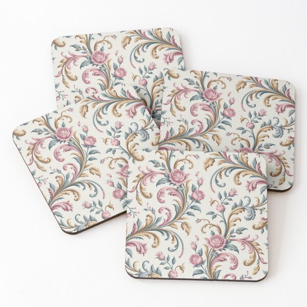 Item preview, Elegant Rococo Pink Rose Pattern | Ornate Gold Teal Scroll Seamless Repeat designed and sold by Midnight Veil Designs.