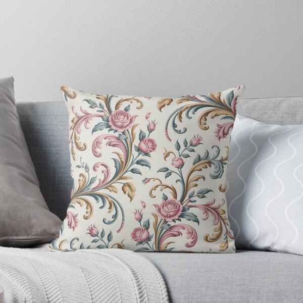 Item preview, Elegant Rococo Pink Rose Pattern | Ornate Gold Teal Scroll Seamless Repeat designed and sold by Midnight Veil Designs.