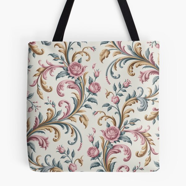 Item preview, Elegant Rococo Pink Rose Pattern | Ornate Gold Teal Scroll Seamless Repeat designed and sold by Midnight Veil Designs.