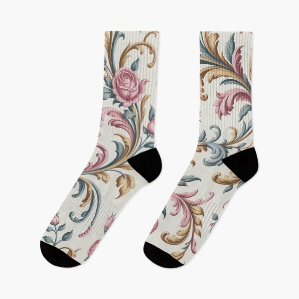 Item preview, Elegant Rococo Pink Rose Pattern | Ornate Gold Teal Scroll Seamless Repeat designed and sold by Midnight Veil Designs.