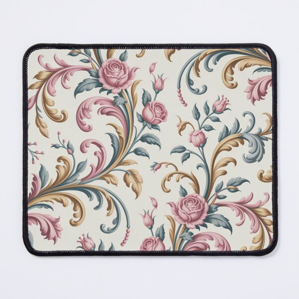 Item preview, Elegant Rococo Pink Rose Pattern | Ornate Gold Teal Scroll Seamless Repeat designed and sold by Midnight Veil Designs.