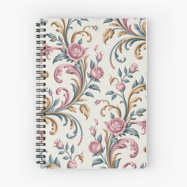 Item preview, Elegant Rococo Pink Rose Pattern | Ornate Gold Teal Scroll Seamless Repeat designed and sold by Midnight Veil Designs.
