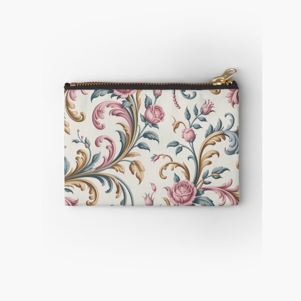 Item preview, Elegant Rococo Pink Rose Pattern | Ornate Gold Teal Scroll Seamless Repeat designed and sold by Midnight Veil Designs.