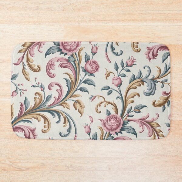 Item preview, Elegant Rococo Pink Rose Pattern | Ornate Gold Teal Scroll Seamless Repeat designed and sold by Midnight Veil Designs.