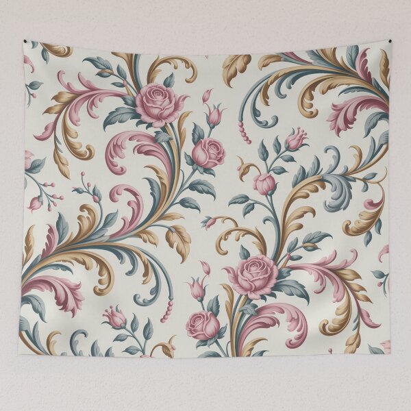 Item preview, Elegant Rococo Pink Rose Pattern | Ornate Gold Teal Scroll Seamless Repeat designed and sold by Midnight Veil Designs.