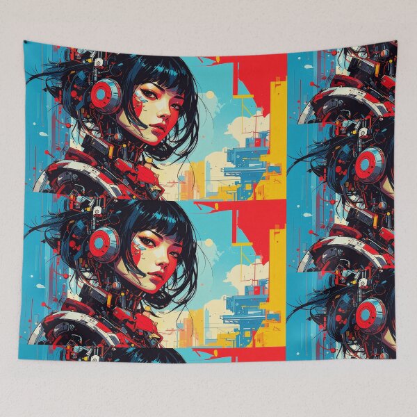 Item preview, Cyberpunk Japanese Woman Girl Portrait Art T-Shirt | Futuristic Anime Sci-Fi Aesthetic Gift for Her/Him designed and sold by PYRAMIDA Co..