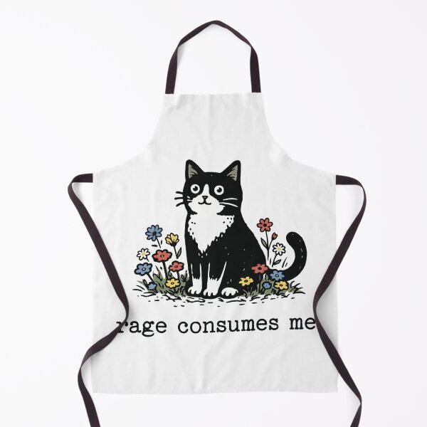 Item preview, Funny Cute Black Cat Rage Consumes Me Linocut Floral designed and sold by rediscoveredapp.