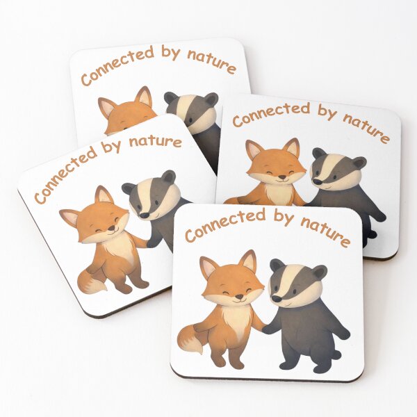 Item preview, Connected By Nature Cute Fox and Badger – Sweet Woodland Friends Holding Hands designed and sold by Inka Moon Design.