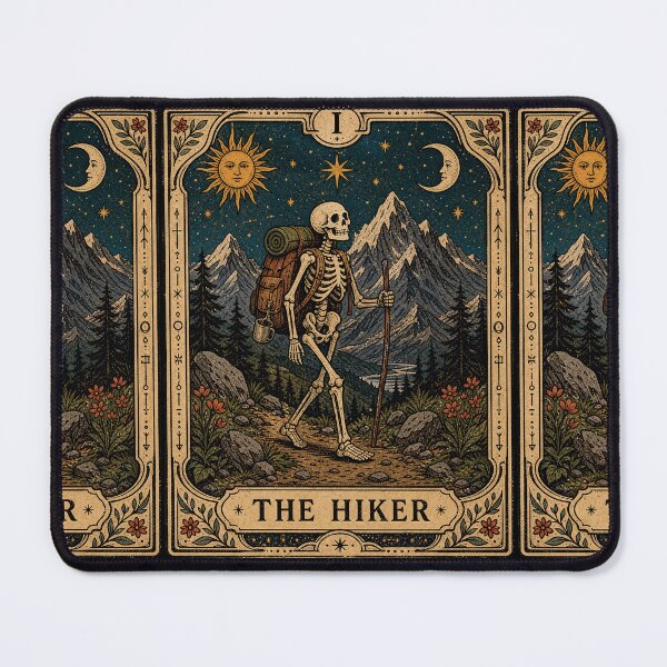 Item preview, The Hiker Tarot Art- Gothic Skeleton Backpacker Mountain Camper designed and sold by merchxwear.