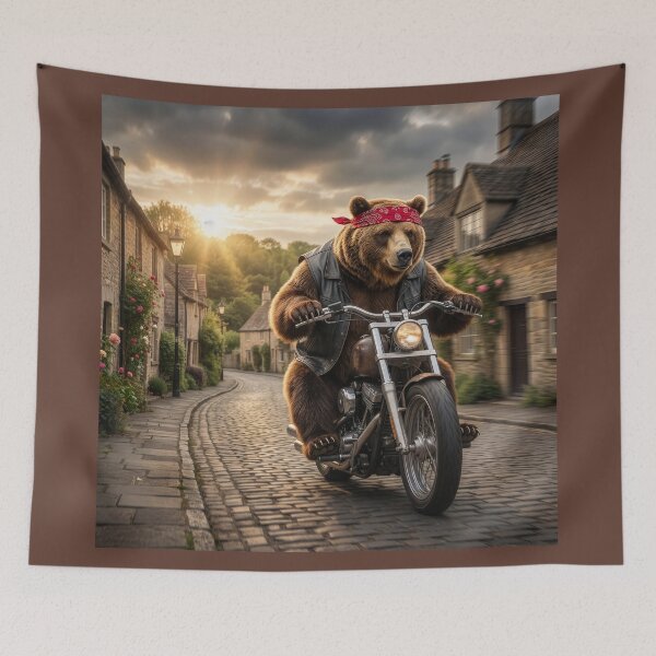 Item preview, Grizzly Bear Biker Motors around English Village designed and sold by Tridentulus.