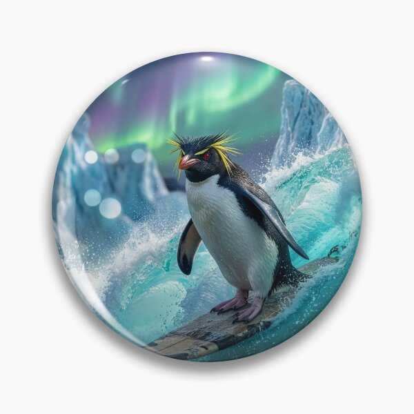 Item preview, Rockhopper Penguin Surfs Under the Aurora Borealis designed and sold by Tridentulus.