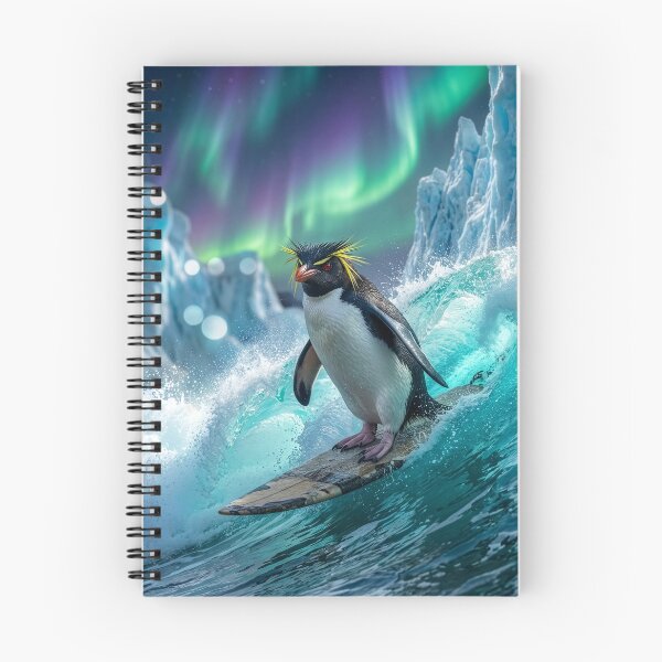 Item preview, Rockhopper Penguin Surfs Under the Aurora Borealis designed and sold by Tridentulus.