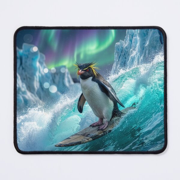 Item preview, Rockhopper Penguin Surfs Under the Aurora Borealis designed and sold by Tridentulus.
