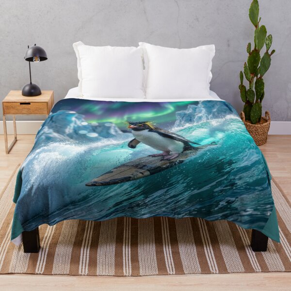 Item preview, Rockhopper Penguin Surfs Under the Aurora Borealis designed and sold by Tridentulus.