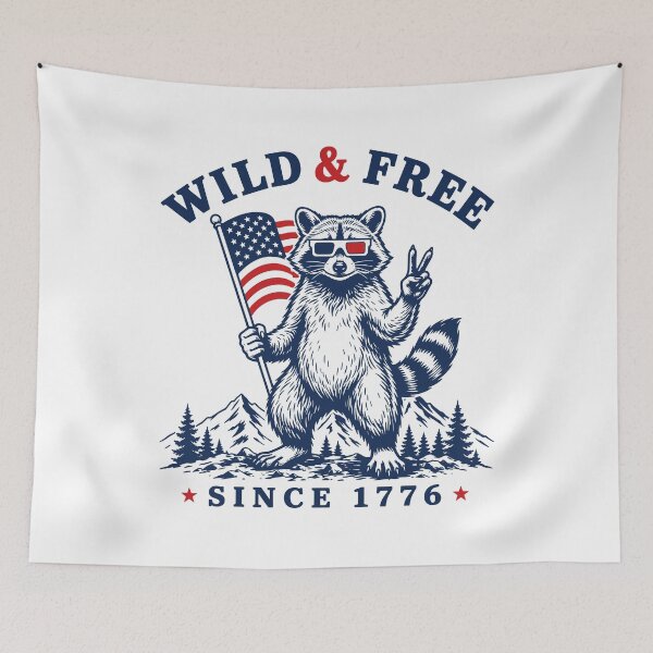 Item preview, Wild and Free Raccoon Funny 4th of July USA Flag Camping Humor designed and sold by gunaone-design.